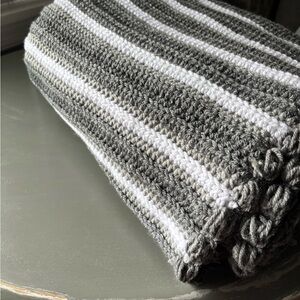 Striped Gray and White Knit Blanket